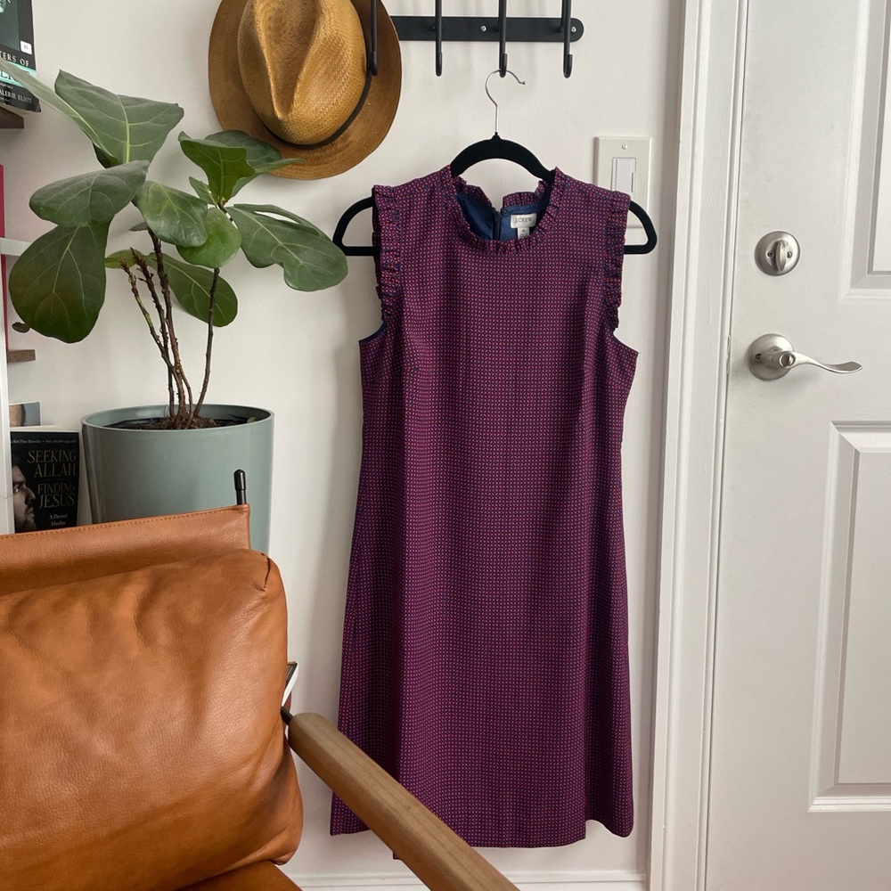 J.Crew dress with ruffle collar and tie back detail